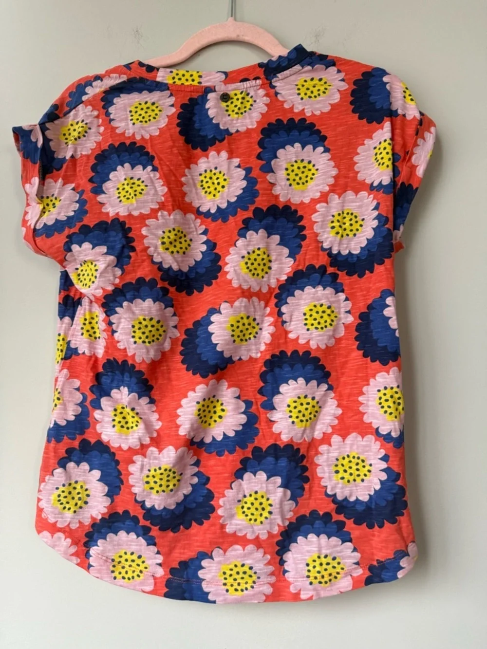 Foil Flower Pattern Cotton Tee in Orange, Pink and Blue - Size XS